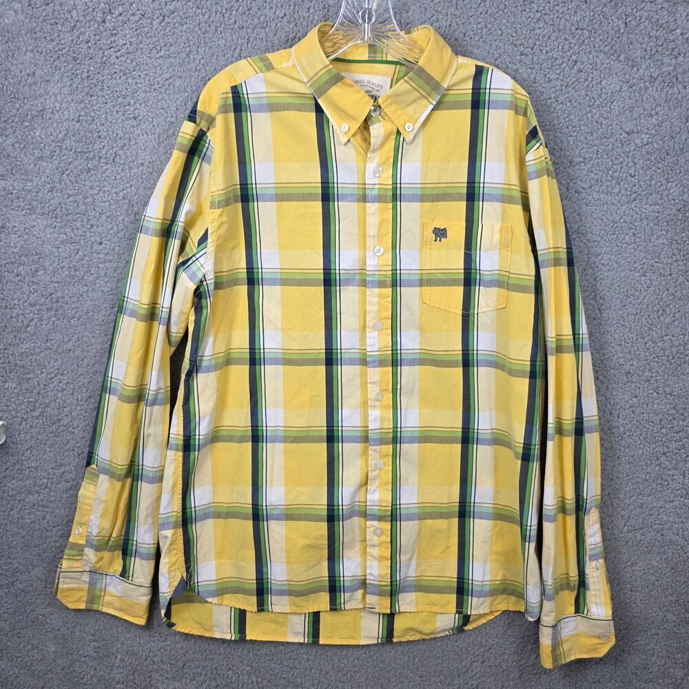 Aeropostale Men's Yellow Plaid Button Down Shirt Size Large